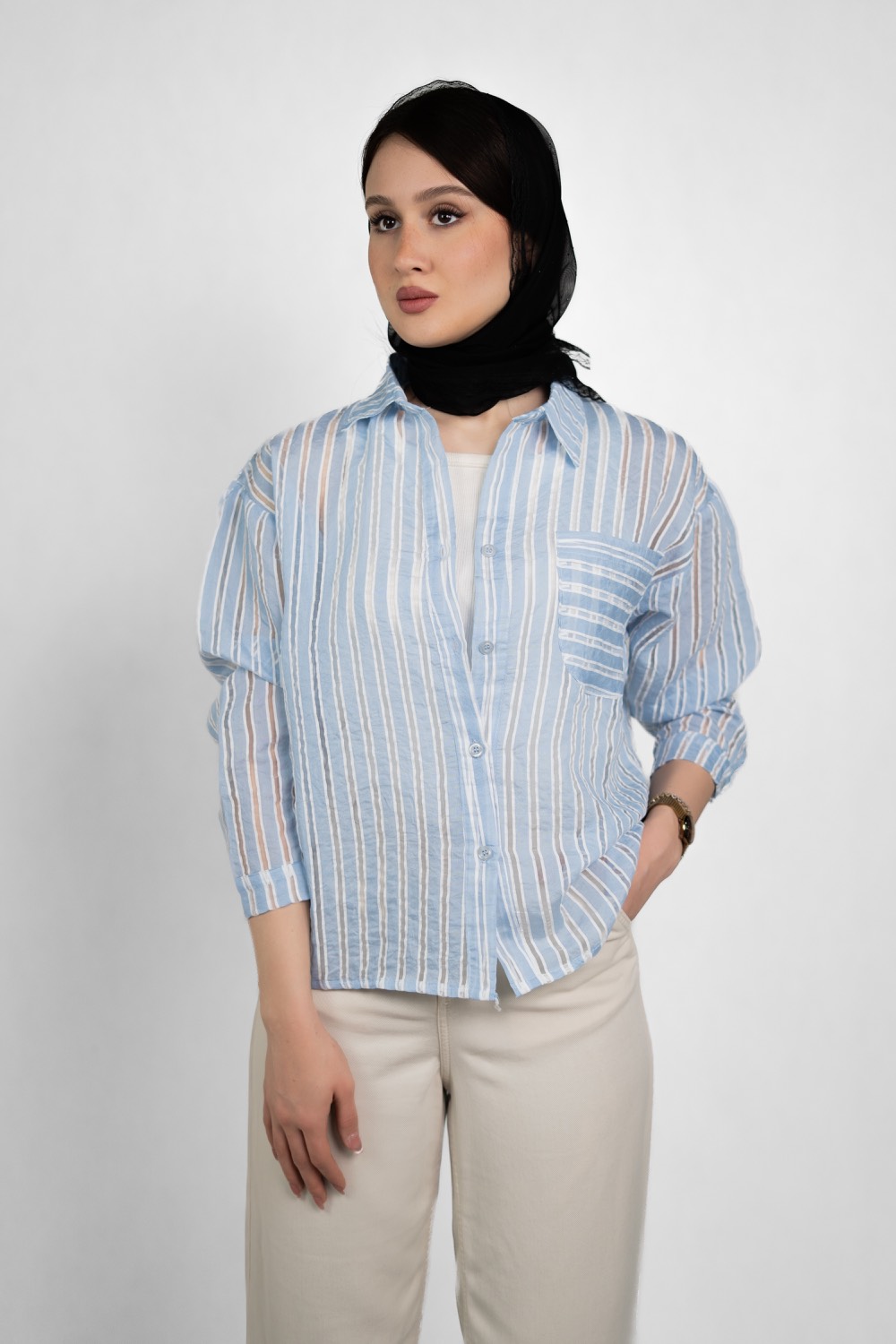 شومیز راه راه آبی
