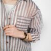 شومیز شیشه ای راه راه قهوه ای
