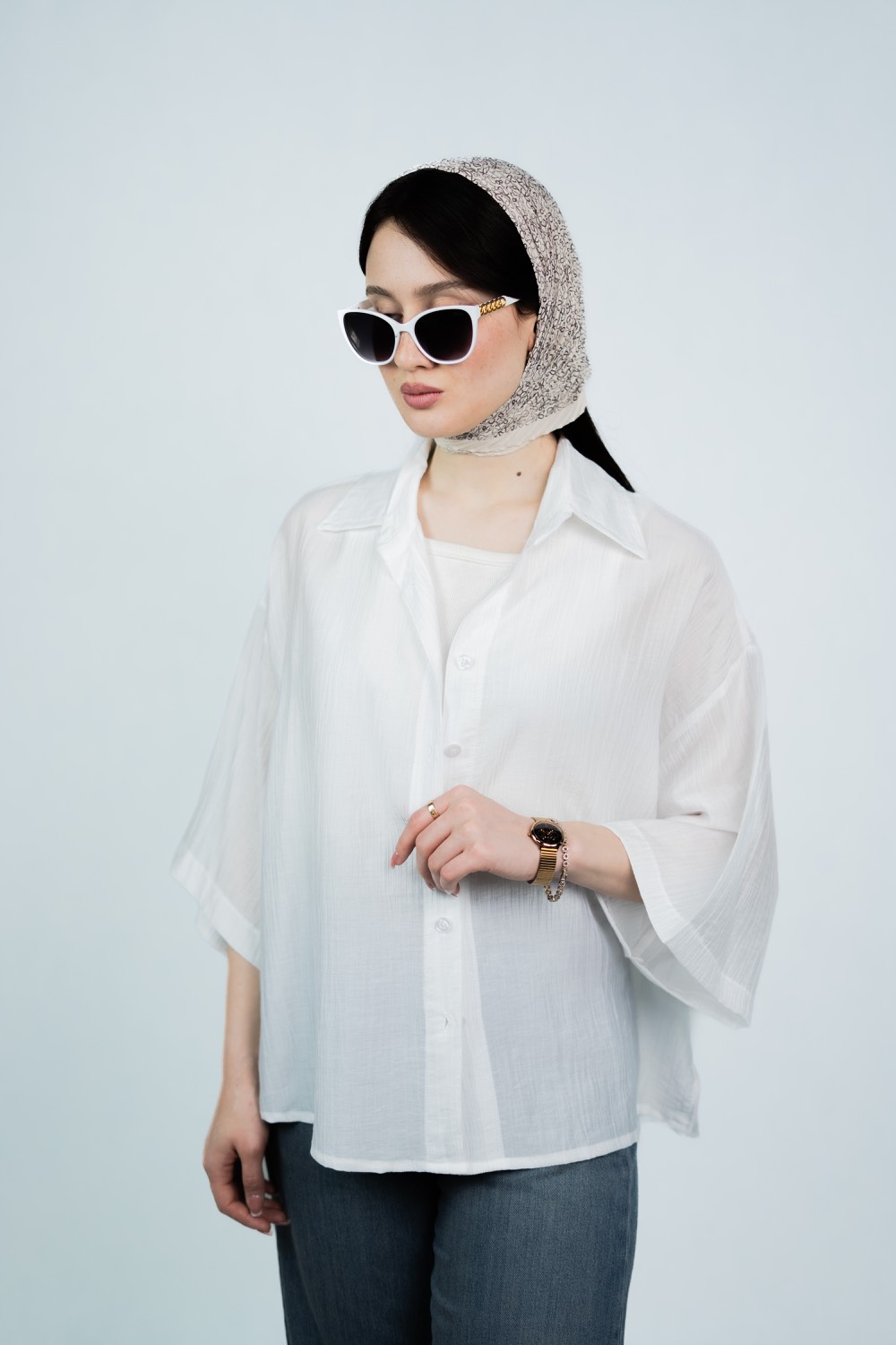 شومیز شیشه ای سفید باکسی
